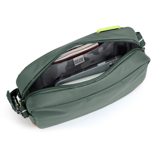 Сумка через плече антизлодій Pacsafe GO Crossbody темно-зелений/помаранчевий - 35105535