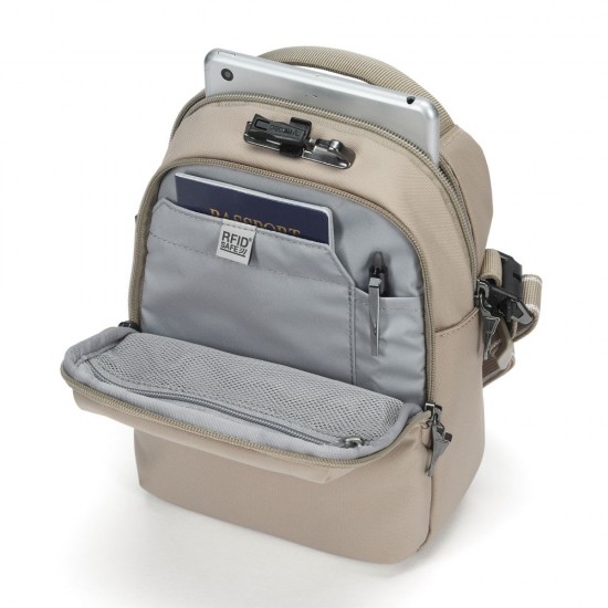 Сумка через плече антизлодій Pacsafe V Companion Crossbody бежевий - 61105237