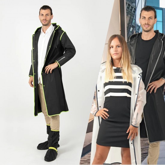 Тренч/дощовик Perletti City напівпрозорий з окантовкою та чохлом чорний/сріблястий - 14210177L Тренч/дощовик Perletti City напівпрозорий з окантовкою та чохлом чорний/сріблястий - 14210177L