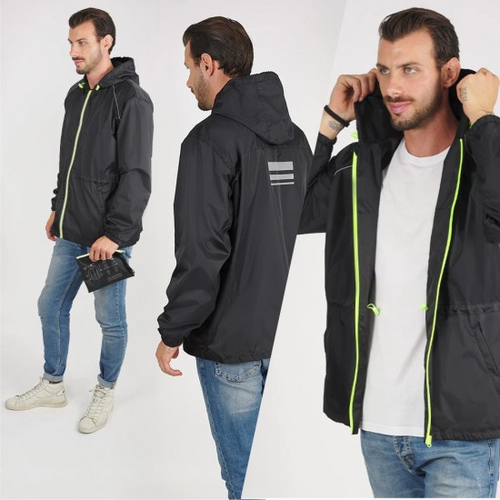 Вітровка чоловіча Perletti Windbreaker зі світловідбиваючими еламентами та чохлом чорний/лайм - 14220177S