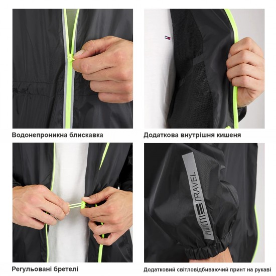 Вітровка чоловіча Perletti Windbreaker зі світловідбиваючими еламентами та чохлом лайм/чорний - 14220977M