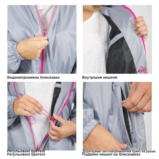 Вітровка жіноча Perletti Windbreaker зі світловідбиваючими еламентами та чохлом фуксія/чорний - 14230277M