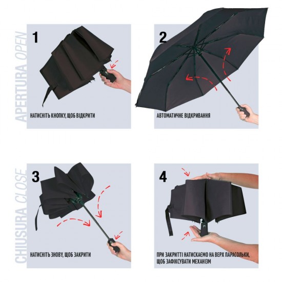 Парасоля складана автоматична Perletti Ombrelli антишторм чорний - 96009-01