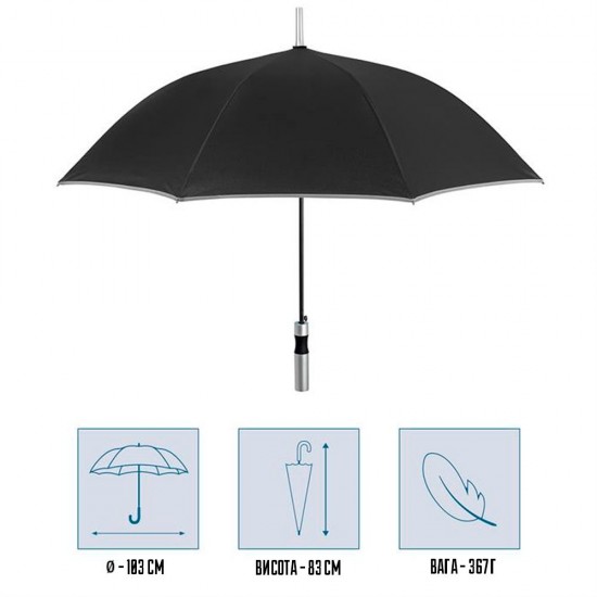 Парасоля-тростина автоматична Perletti Reflecting антивітер зі світловідбивачем чорний - P96014-01 Парасоля-тростина автоматична Perletti Reflecting антивітер зі світловідбивачем чорний - P96014-01