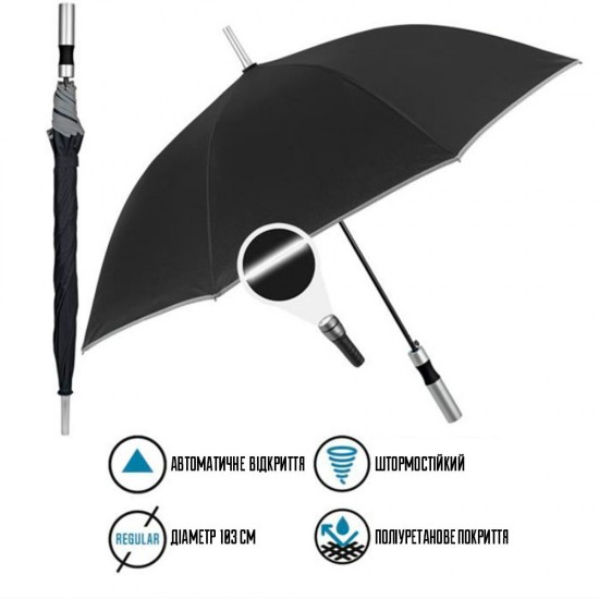 Парасоля-тростина автоматична Perletti Reflecting антивітер зі світловідбивачем чорний - P96014-01 Парасоля-тростина автоматична Perletti Reflecting антивітер зі світловідбивачем чорний - P96014-01
