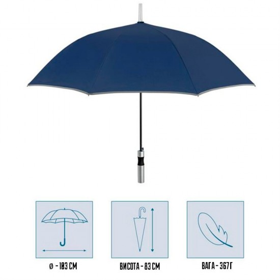 Парасоля-тростина автоматична Perletti Reflecting антивітер зі світловідбивачем темно-синій - P96014-02