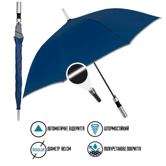 Парасоля-тростина автоматична Perletti Reflecting антивітер зі світловідбивачем темно-синій - P96014-02