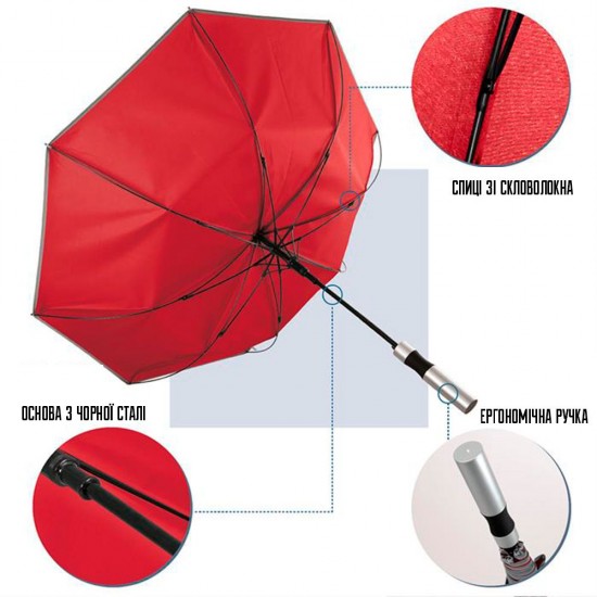 Парасоля-тростина автоматична Perletti Reflecting антивітер зі світловідбивачем червоний - P96014-03