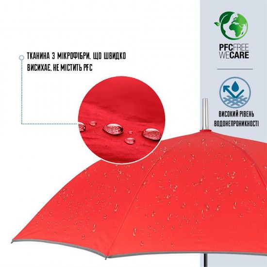 Парасоля-тростина автоматична Perletti Reflecting антивітер зі світловідбивачем червоний - P96014-03