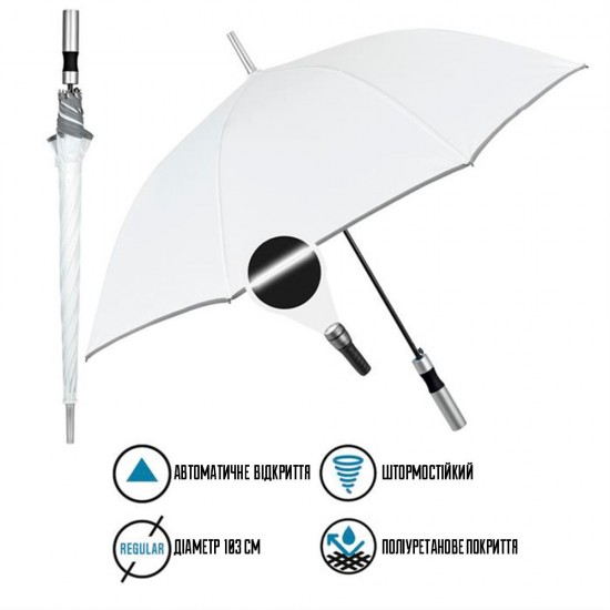 Парасоля-тростина автоматична Perletti Reflecting антивітер зі світловідбивачем білий - P96014-04