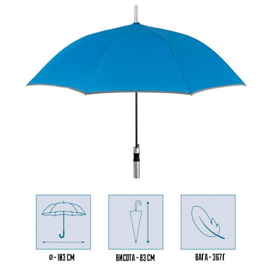 Парасоля-тростина автоматична Perletti Reflecting антивітер зі світловідбивачем синій - P96014-05