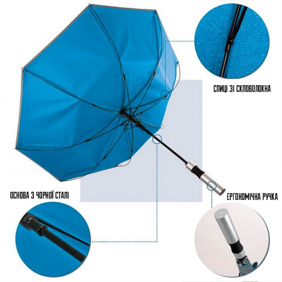 Парасоля-тростина автоматична Perletti Reflecting антивітер зі світловідбивачем синій - P96014-05