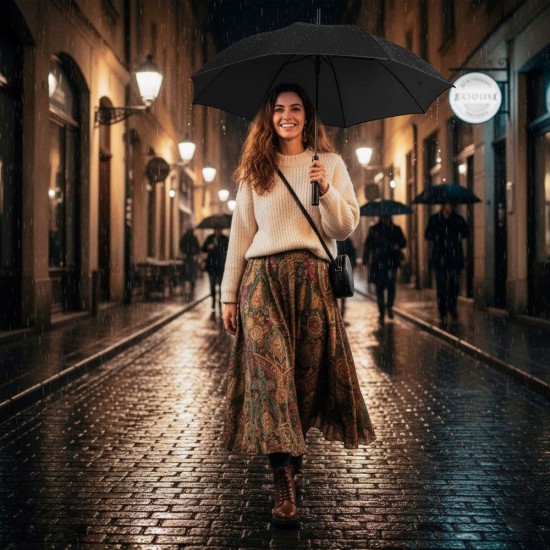 Велика парасоля-тростина механічна Perletti Golf XXL антивітер чорний - P96020-01