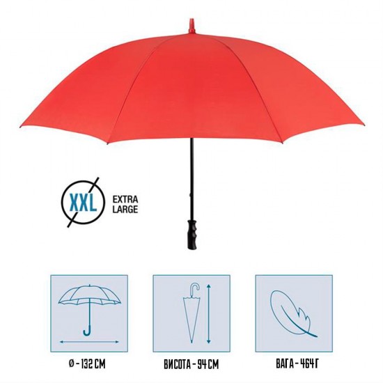 Велика парасоля-тростина механічна Perletti Golf XXL антивітер червоний - P96020-03 Велика парасоля-тростина механічна Perletti Golf XXL антивітер червоний - P96020-03