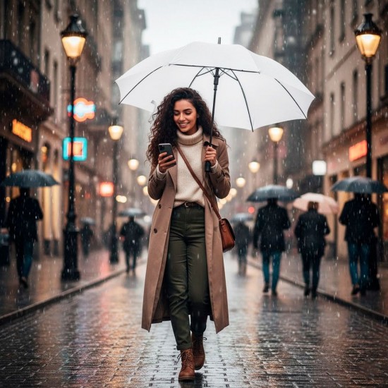 Велика парасоля-тростина механічна Perletti Golf XXL антивітер білий - P96020-04