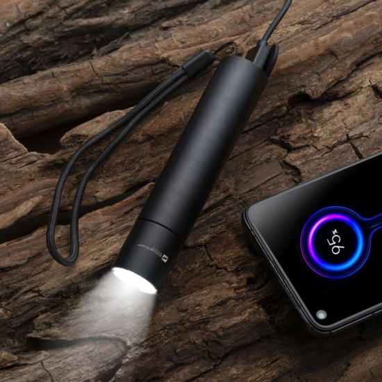 Ліхтарик акумуляторний 2в1 Schwarzwolf Zagros з XPG LED, функцією повербанка та ремінцем чорний - F2308700AJ3