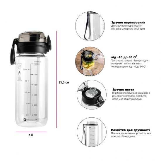Пляшка для води 650 мл тританова Schwarzwolf Karisimbi прозорий/чорний - F4912700AJ3 Пляшка для води 650 мл тританова Schwarzwolf Karisimbi прозорий/чорний - F4912700AJ3