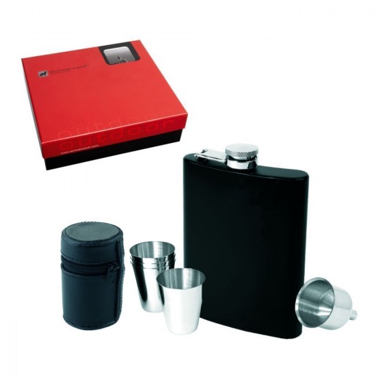 Фляга 237 мл і чарки 4х30 мл сталеві в чохлі Schwarzwolf Madonie чорний - F5000200AJ3
