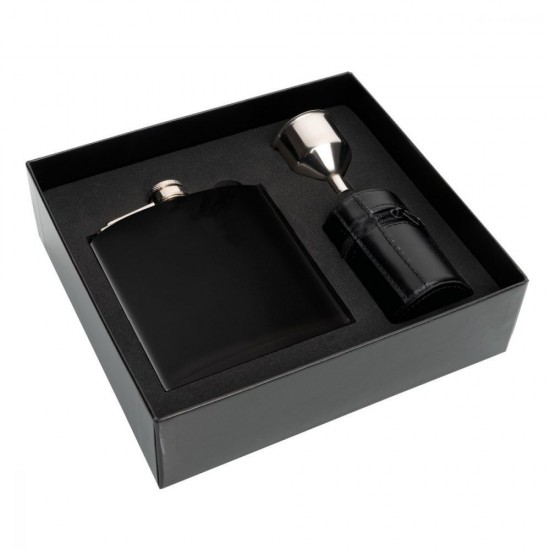 Фляга 237 мл і чарки 4х30 мл сталеві в чохлі Schwarzwolf Madonie чорний - F5000200AJ3