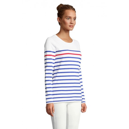 Лонгслів жіночий SOL'S Matelot LSL білий/яскраво-синій/червоний - 03100872S