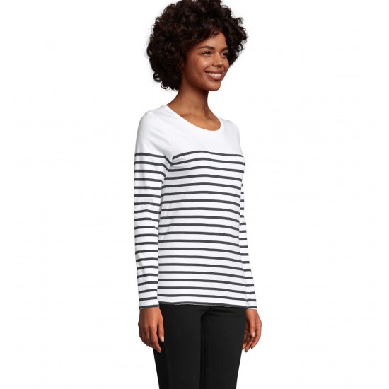 Лонгслів жіночий SOL'S Matelot LSL білий/темно-синій - 03100904S