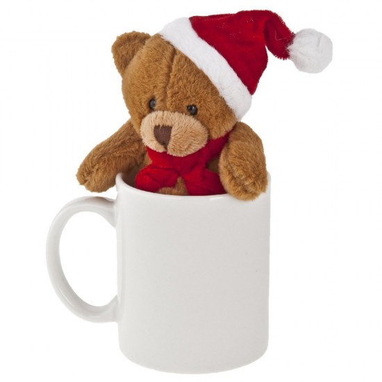 Плюшевий різдвяний ведмедик коричнево-червоний - HE261-56