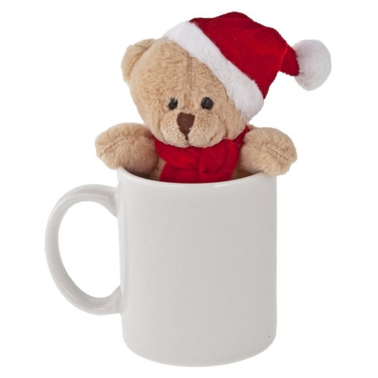 Плюшевий різдвяний ведмедик коричнево-червоний - HE262-56