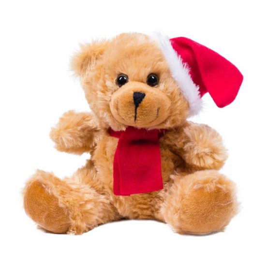 Різдвяний плюшевий ведмедик коричнево-червоний - HE291-56