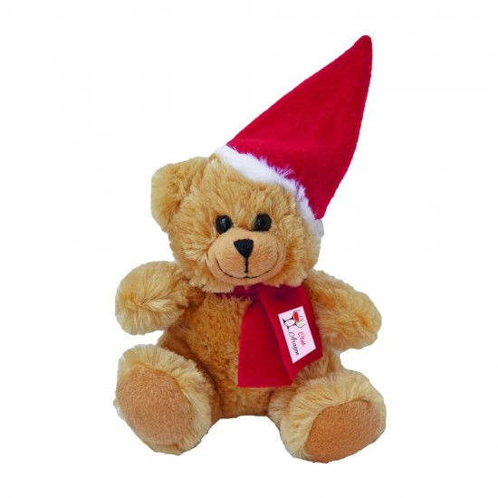 Різдвяний плюшевий ведмедик коричнево-червоний - HE291-56