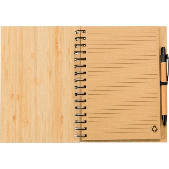 Еко-блокнот в лінію на спіралі А5 Voyager, тверда обкладинка, з кульковою ручкою натуральний - V0200-17