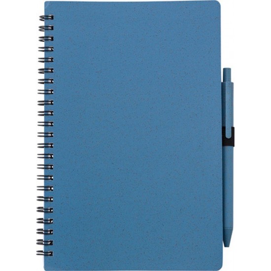 Еко-блокнот в лінію на спіралі А5 Voyager, тверда обкладинка, з кульковою ручкою синій - V0238-11