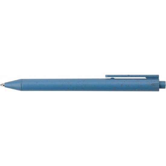 Блокнот А5 на спіралі з пшеничної соломи з ручкою, в лінію синій - V0238-11