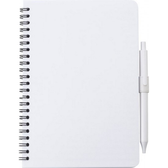 Блокнот в лінію на спіралі А5 Voyager, тверда обкладинка, з кульковою ручкою білий - V0239-02
