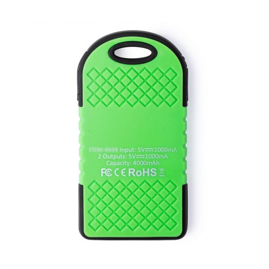 Повербанк 4000 mAh Voyager, водонепроникний, сонячна зарядка, світлодіодний індикатор зелений - V0354-06