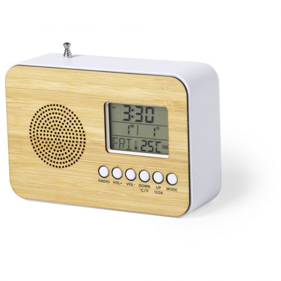Бамбуковий настільний годинник з сигналізацією, радіо коричневий - V0367-16
