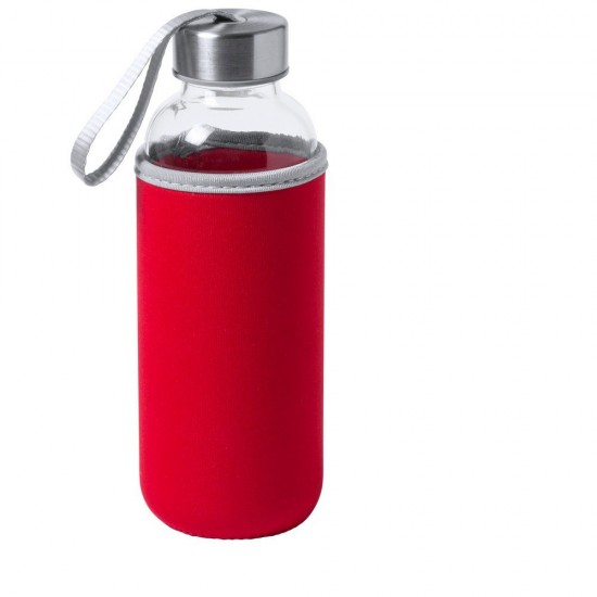 Пляшка для води Voyager, скляна, з мішечком, 420 мл червоний - V0462-05