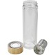 Пляшка 420 мл з подвійним дном скляна з бамбуковою кришкою світло-коричневий - V0774-18