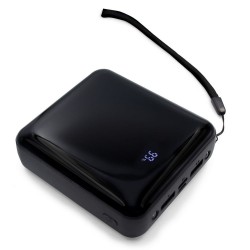 Повербанк 10000 mAh Voyager Tim, 3 кабелі для зарядки, 2 LED ліхтарі, цифровий індикатор чорний - V0903-03