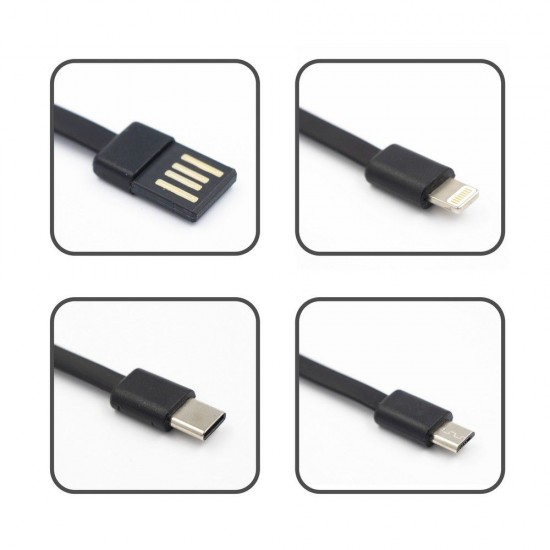 Повербанк 10000 mAh Voyager Tim, 3 кабелі для зарядки, 2 LED ліхтарі, цифровий індикатор чорний - V0903-03