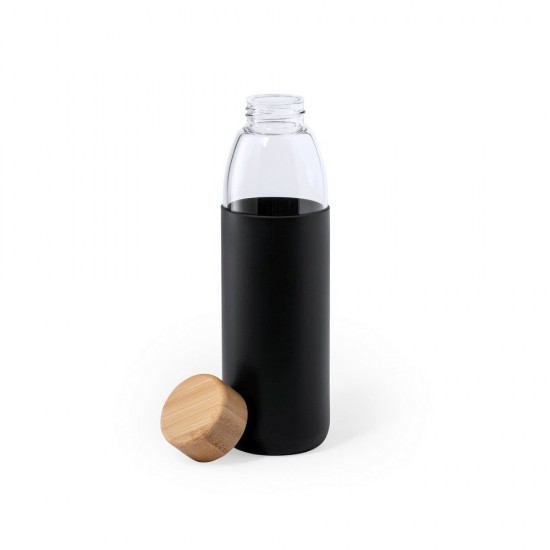 Пляшка для води скляна 540 мл в силіконовому чохлі чорний - V0981-03