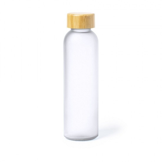 Пляшка для води скляна 500 мл, кришка бамбукова білий - V1073-02