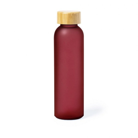 Пляшка для води скляна 500 мл, кришка бамбукова червоний - V1073-05