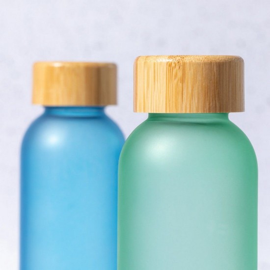 Пляшка для води скляна 500 мл, кришка бамбукова синій - V1073-11