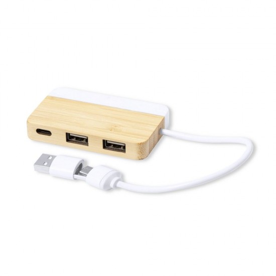 Бамбуковий концентратор USB і USB типу C натуральний/білий - V1132-00