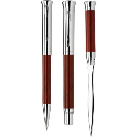 Письмовий набір, кулькова ручка, авторучка і відкривач для листів натуральний - V1265-17