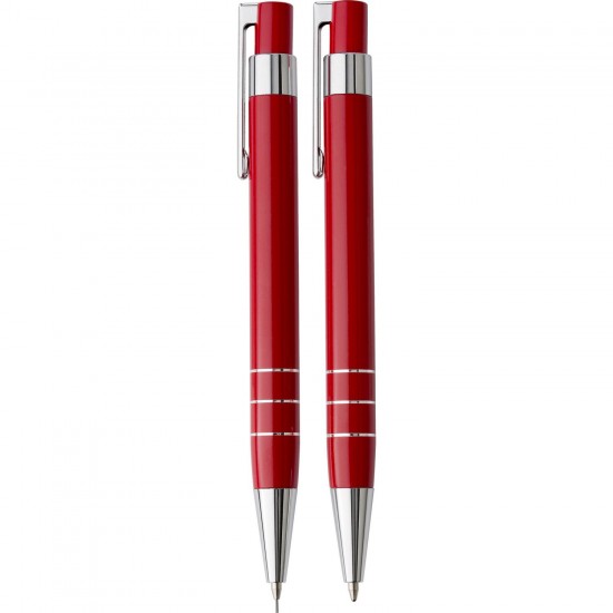 Письмовий набір, механічний олівець і кулькова ручка червоний - V1559-05