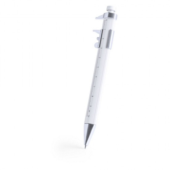 Кулькова ручка з лінійкою та вимірювальним інструментом білий - V1772-02