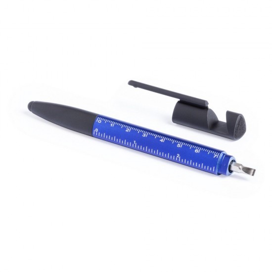 Багатофункціональна кулькова ручка з лінійкою, викруткою і підставкою для телефону темно-синій - V1849-04
