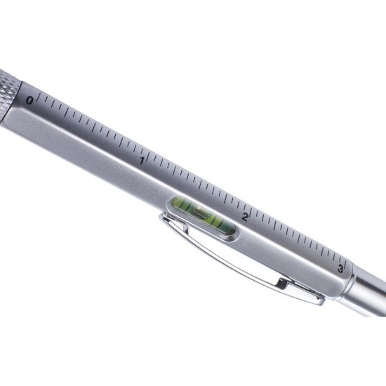 Багатофункціональна кулькова ручка, сенсорна ручка, лінійка, спиртовий рівень сріблястий - V1919-32