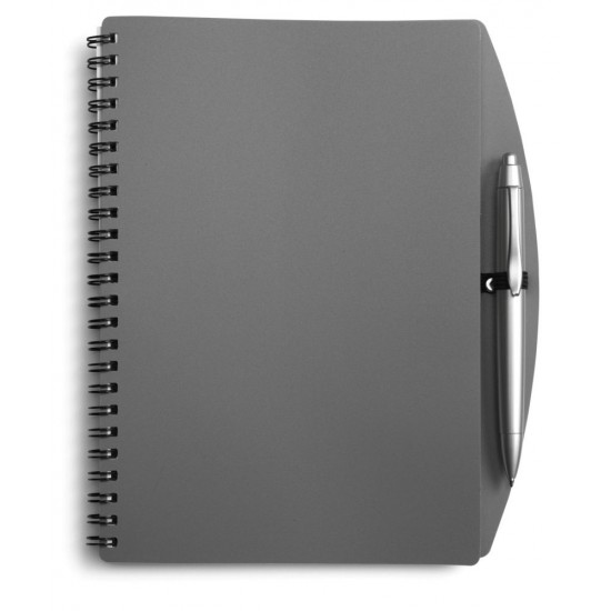 Блокнот в лінію на спіралі А5 Voyager, м'яка обкладинка, з кульковою ручкою сірий - V2387-19